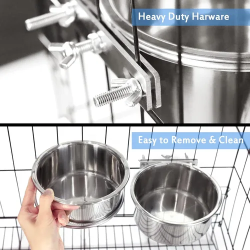 Vista 4 de Cuenco de agua para perrera, 2 paquetes de jaulas colgantes antiderrames para gatos, comedero para perros pequeños, 2 tazas / 1 pinta