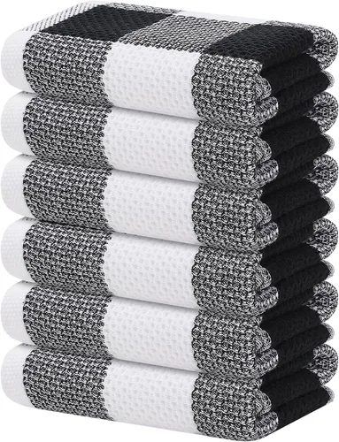 Vista 25 de Homaxy Paquete de 6 paños de cocina 100% algodón, 12 x 12 pulgadas, negro y rojo Negro & rojo