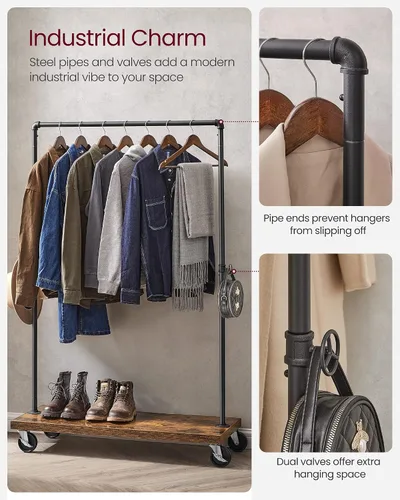 Vista 4 de VASAGLE UHSR65BX - Perchero para ropa de estilo rústico con diseño de tuberías industriales, con estante, estante de ropa resistente