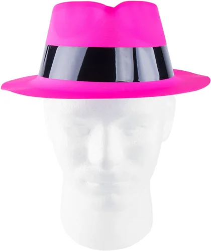 Vista 5 de Super Z Outlet Paquete de 12 sombreros de vestir estilo mafia de neón estilo gángster fedora sombreros de cumpleaños para niños, suministros
