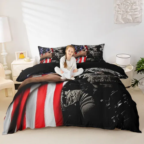 Vista 2 de American Flag Bedding Set Twin for Boys Teens Men Retro Army Green Camo Usa Flag Comforter Cover Military Camouflage Soldier Duvet Cover for Kids