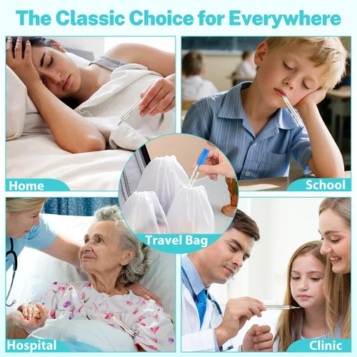 Vista 8 de MAGICLULU 3 unidades de temperatura oral de vidrio para adultos y niños, indicador preciso de fiebre de las axilas de doble escala ℃ y ℉ con funda