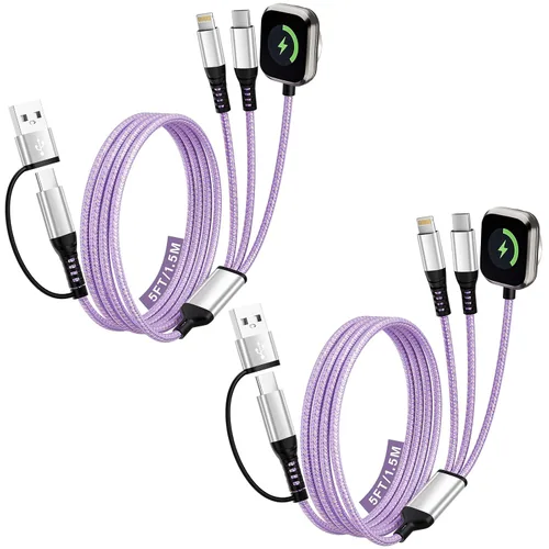 Vista 12 de Cruise Travel Essentials 2026, cable USB A/C 3 en 2 para iPhone 17, cargador iWatch, cable de carga múltiple trenzado, cable de carga múltiple