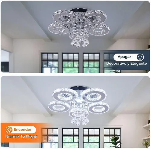 Vista 2 de Lámpara de techo de cristal con 5 anillos, color blanco frío Lámpara de techo de cristal moderna LED para pasillo dormitorio baño cocina y entrada
