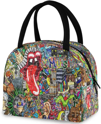 Vista 24 de Bolsa de almuerzo reutilizable para Halloween, colores arcoíris, murciélagos, estrellas, bolsa térmica aislada para el regreso a la escuela