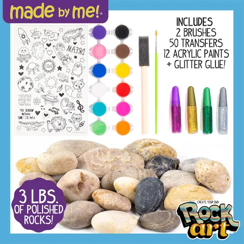 Vista 2 de Made By Me Kit de arte rupestre, kit de arte y manualidades de pintura rupestre, incluye 3 libras de rocas y 12 pinturas, gran actividad de verano