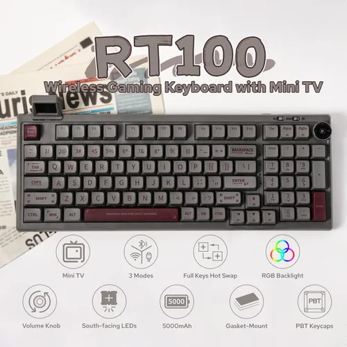 Vista 2 de EPOMAKER RT100 - Junta de 97 teclas BT5.02.4GUSB-C Teclado mecánico con pantalla de visualización personalizable, perilla, enchufe intercambiable