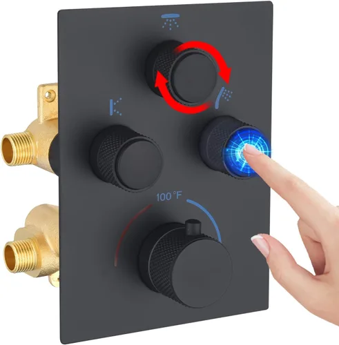 Vista 10 de Moderna válvula de ducha termostática de 3 vías, con botón pulsador, 3 salidas ocultas, kit de válvula de desvío de latón multifunción que puede