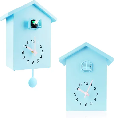Vista 12 de KEYPOWER - Reloj de cuco, reloj de pared de cuco, sonidos de pájaros de cuco o llamada, péndulo de reloj con diseño, casa de pájaros, arte de pared
