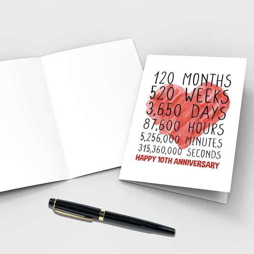 Vista 3 de Qiliji Tarjeta de feliz décimo aniversario para él y ella, tarjeta de décimo aniversario de boda para marido y esposa, divertida tarjeta
