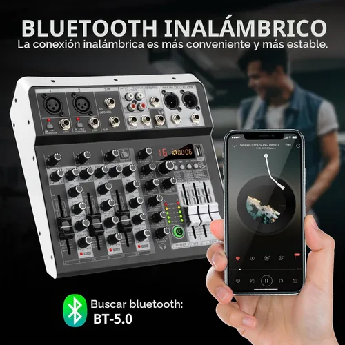 Vista 5 de XTUGA KP4 Mezclador de audio de 4 canales con Bluetooth, controlador de tablero de sonido DJ