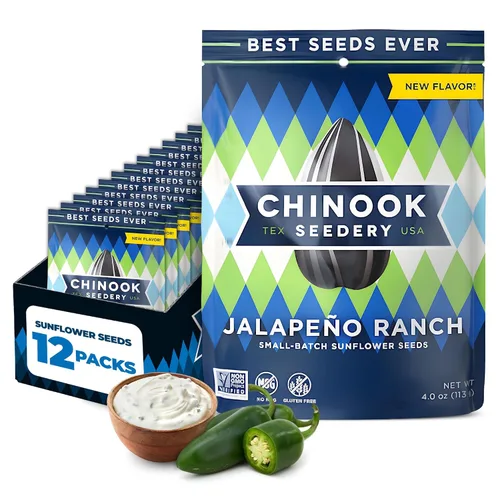 Vista 13 de Chinook Seedery Semillas de Girasol Jumbo Tostadas - Bocadillos Keto, Sin Gluten, Sin OGM, Paquete de Variedad de 8 Sabores 4 oz (Paquete de 12)