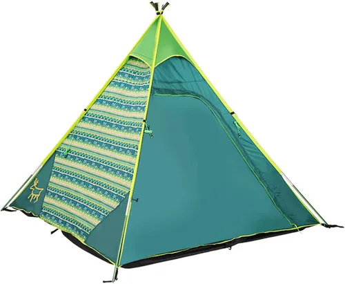 Vista 11 de Tienda de campaña tipi Capacidad para 4 personas Perfecto para acampar para familiares y amigos Diseño impermeable para 4 estaciones con Marrón