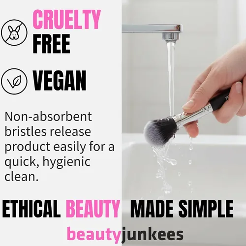 Vista 6 de Beauty Junkees Cepillo corrector para debajo de los ojos, pequeño, suave, esponjoso, cónico, sintético, sin crueldad, vegano, para polvo de fijación