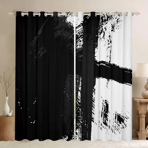 Vista 11 de jejeloiu Cortinas grises y rojas para dormitorio, sala de estar (2 paneles, 38 x 45 pulgadas), cortinas opacas con rayas geométricas, cortinas