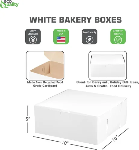 Vista 3 de Paquete de 20 cajas blancas de pastelería de 10 x 10 x 5 pulgadas, cartón kraft blanco para el hogar o venta al por menor, cartón de papel ecológico