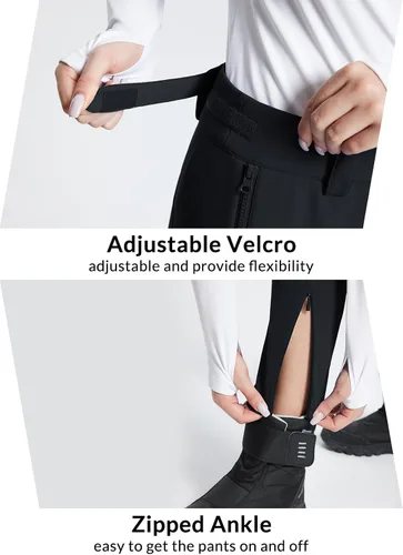 Vista 5 de BALEAF Women's Fleece Lined Snow Ski Pants Waterproof Windproof Softshell Insulated Slim Thermal Pants Zipper Bottom Leg