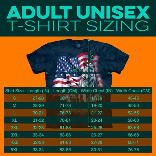Vista 3 de The Mountain Camiseta unisex con la bandera del lobo Premium, teñida a mano Camiseta patriótica de Estados Unidos