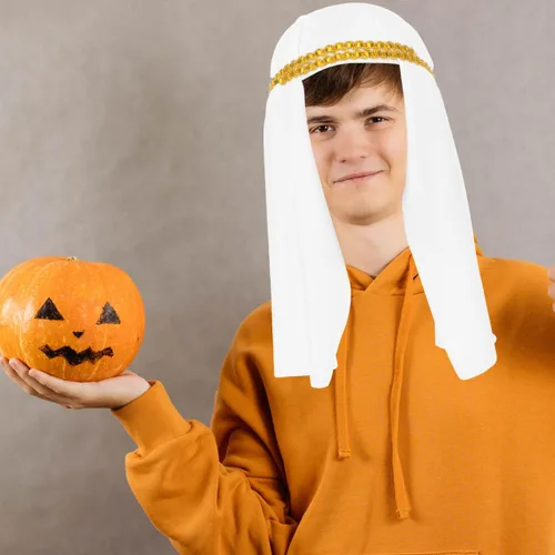 Vista 6 de Sombrero árabe para hombre, tocado árabe, accesorios para decoración de Halloween (M) blanco, Blanco