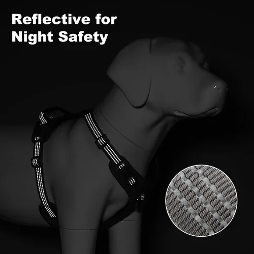 Vista 7 de Arnés para perro sin tirones – Arnés reflectante ajustable de nylon para perros pequeños, medianos y grandes, arnés de entrenamiento a prueba