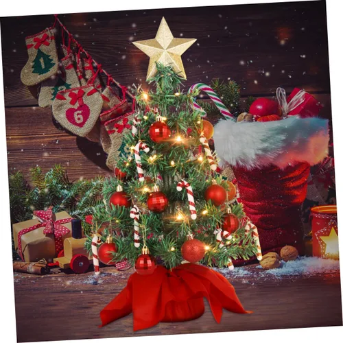 Vista 6 de PRETYZOOM Árbol de Navidad de mesa de 21 pulgadas con 50 luces LED en forma de estrella, árbol de Navidad artificial mini para decoración de fiesta