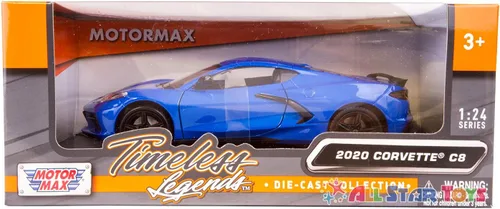 Vista 7 de 2020 Chevrolet Corvette C8 Stingray Blue Metallic "Timeless Legends" 1/24 Modelo de auto fundido a presión por Motormax