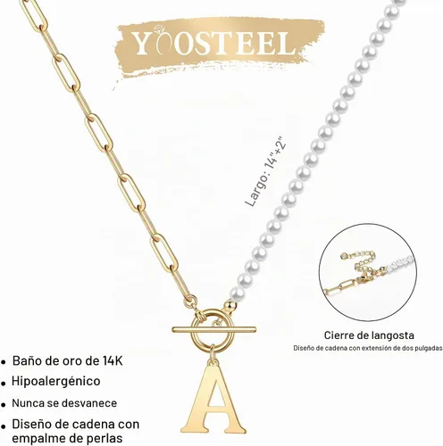 Vista 6 de Yoosteel Collar de perlas con inicial para mujer, gargantilla de cadena de perlas delicadas, collares con iniciales para mujer, cierre de palanca