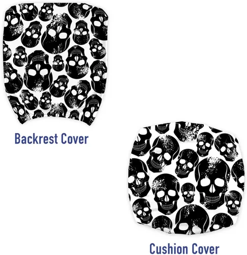 Vista 3 de Ambesonne Funda para silla de oficina gótica, calaveras humanas negras grunge sobre fondo blanco, hombres malvados temen, horror y muerte, funda