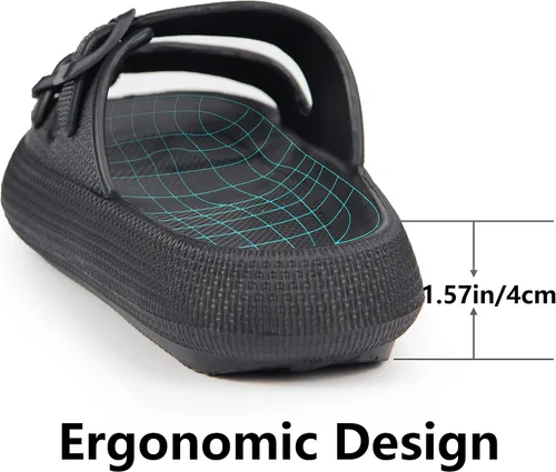 Vista 5 de Weweya Sandalias para mujer y hombre - Pantuflas acolchadas - Sandalias ajustables con doble hebilla - Sandalias planas de EVA