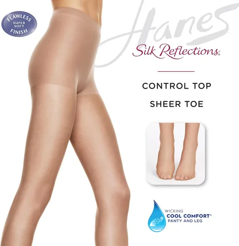 Vista 4 de Hanes Pantimedias con control de abdomen y dedos transparentes de seda Silk Reflexions para mujer Barely There