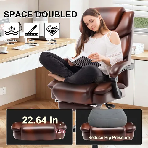Vista 4 de Sillas reclinables grandes y altas, silla ergonómica de escritorio de Negro marrón