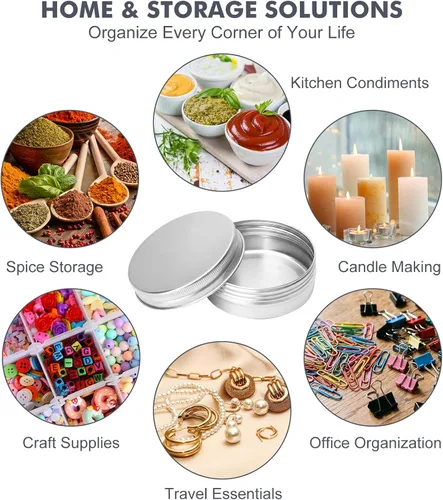 Vista 7 de Moretoes Paquete de 8 latas de aluminio de 2 onzas con tapas de rosca Pequeños recipientes de metal recargables, para salve, especias, velas