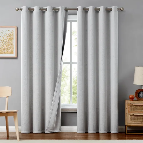 Vista 21 de Melodieux Cortinas 100% opacas para dormitorio, aislamiento térmico, reducción de ruido, cortinas de ventana de lino con ojales para sala de estar
