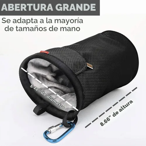 Vista 4 de Moko Rock Climbing Chalk Bag, Bouldering Chalk Pot Bucket with Adjustable Belt & Carabiner Drawstring Climbing Gear Negro
