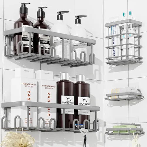 Vista 13 de YASONIC Shower Caddy Adhesive, Rustproof Shower Organizer, Wall Shower Rack Negro