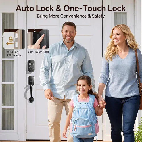 Vista 5 de Ulecoce Cerradura de puerta inteligente WiFi para puerta delantera, cerradura de puerta de entrada sin llave con control de aplicación, juego