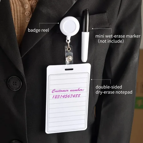 Vista 7 de Bloc de notas borrable de 3 x 5 pulgadas con carrete retráctil o clip, bloc de notas de borrado en seco, bloc de notas borrable de bolsillo