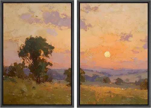 Vista 55 de Ashbrook - Set de arte de pared en lienzo enmarcado, tonos orgánicos de la tierra en beige y marrón con ilustraciones de trazos circulares, arte