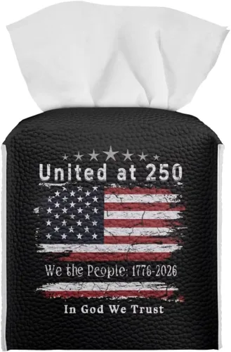 Vista 38 de 250th Anniversary Square Tissue Box Cover Pu Leather Tissue Holder Facial Paper Cover Waterproof Toilet Paper Holder for Bathroom Bedroom Modern