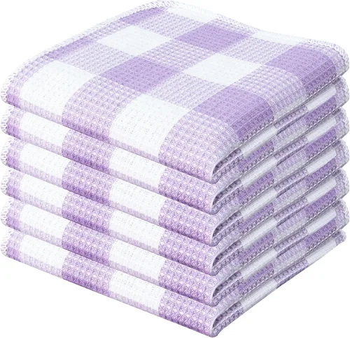 Vista 7 de PurpleEssences Trapos de cocina a cuadros con tejido de gofre, 100% algodón, 12 x 12 pulgadas, suaves, absorbentes, de secado rápido, trapos