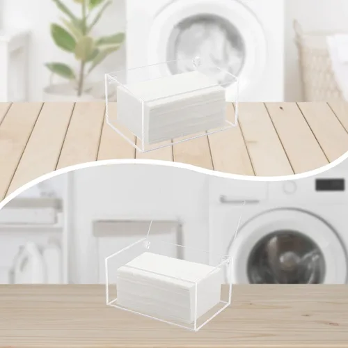 Vista 2 de Watpot Contenedor de hojas para secadora de acrílico, contenedor de hojas de secadora transparente con tapa para la lavandería, transparente