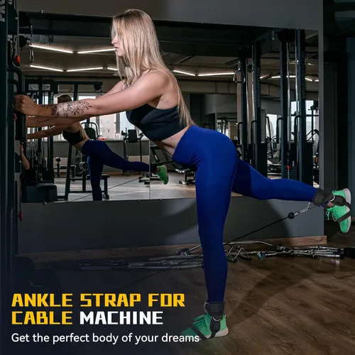 Vista 4 de Correas de tobillo para máquina de mancuernas y cables, accesorio de pie con mancuernas para gimnasio con correa de nailon más larga/junta