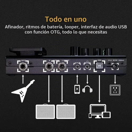 Vista 6 de Valeton Multi-Effects con Pedal de Expresión Guitarra Bajo Amplificador Modelado IR Gabinetes Simulación Multi Idioma Estéreo OTG Interfaz de Audio