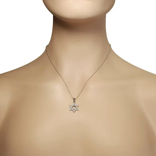 Vista 3 de Collar con colgante de plata de ley 925 con estrella judía de David con circonita cúbica blanca
