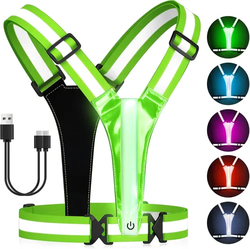 Vista 12 de Zacro LED Reflective Vest Running Gear, 5 Lights Colors High Visibility Reflective Gear Rechargeable Light Up Vest for Walking Running Cycling Azul