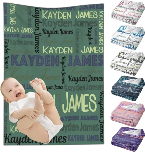 Vista 8 de Mantas de bebé personalizadas para niñas y niños, mantas de bebé personalizadas con nombre para niños y niñas, regalos personalizados para bebés