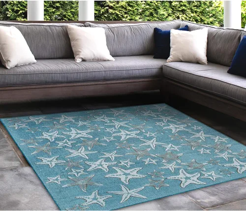 Vista 102 de Liora Manne Marina - Alfombra de área duradera de mezcla sintética tejida a máquina para interiores/exteriores - Gráfico contemporáneo océano global