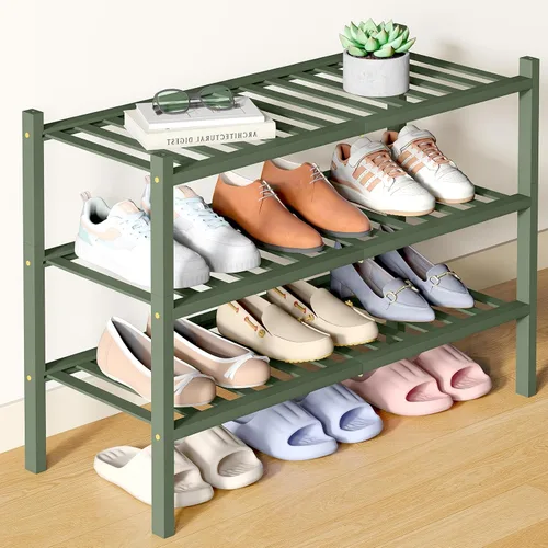 Vista 38 de Smiry Zapatero de bambú para armario, organizador de zapatos de madera de 3 niveles, estante apilable de almacenamiento de zapatos de madera