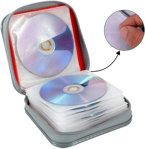 Vista 2 de Cartera para CD/DVD - Organizador de almacenamiento protector de capacidad de 40 para el hogar y el automóvil (rojo)