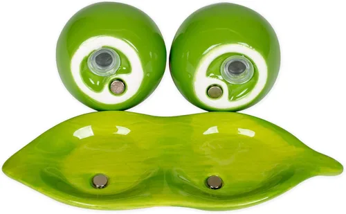 Vista 3 de Peas in a Pod - set de 3 unidades verde de cerámica para sal y pimienta